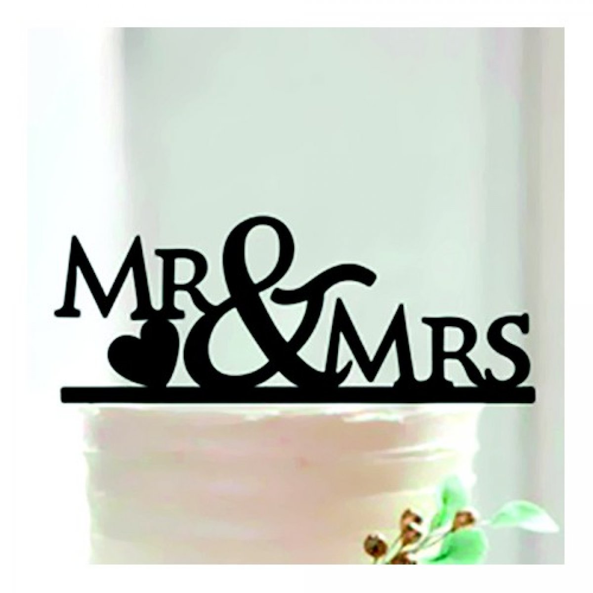 Figurine gateau de mariage - Silhouette coeur Mr & Mrs 