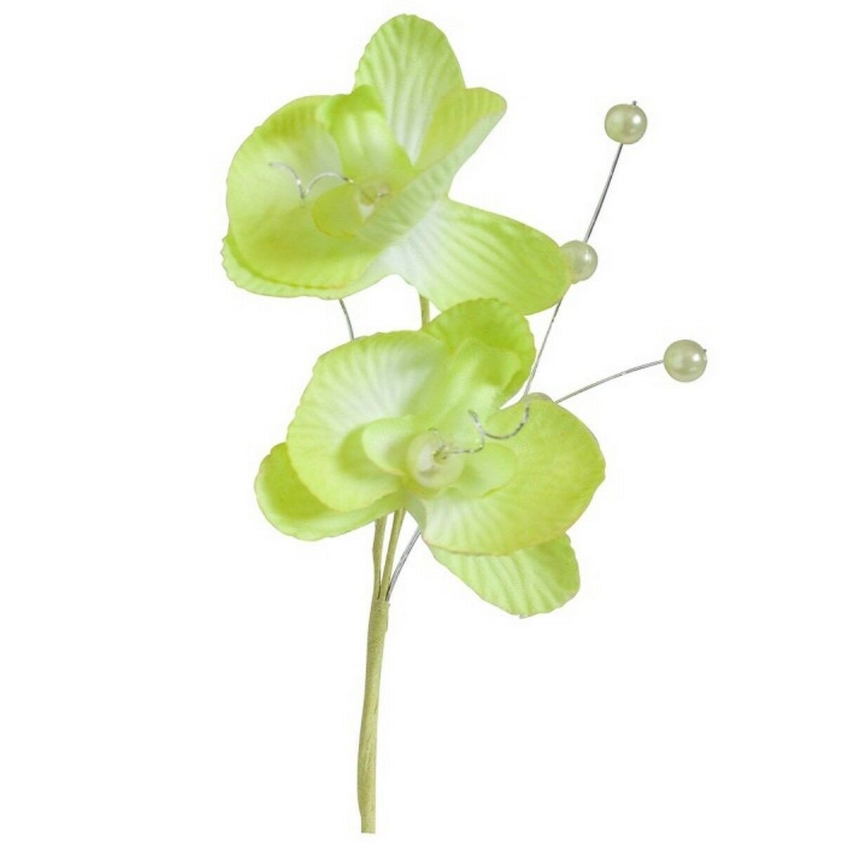 3 Fleurs orchidées & perles vert anis 