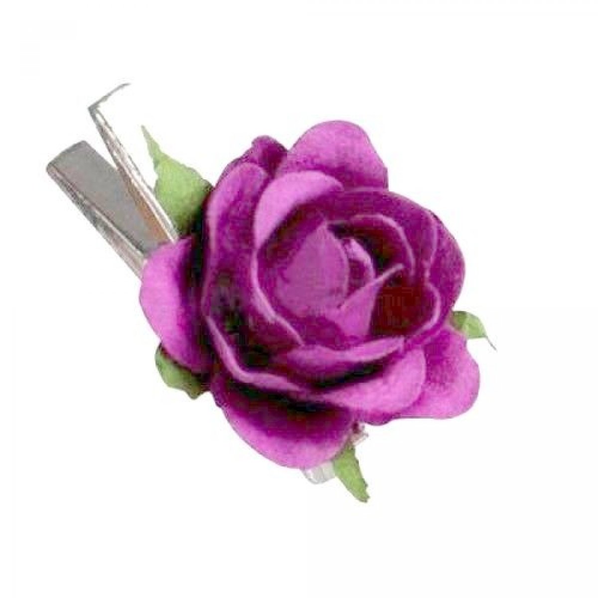 Mini roses violet/prune sur pince argentée x 10 pièces