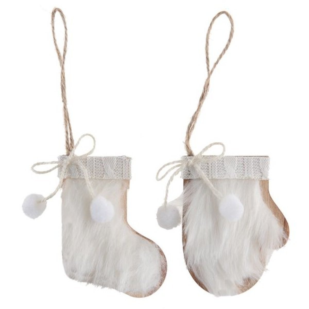 Suspensions Noël - botte et gant avec fourrure blanche 