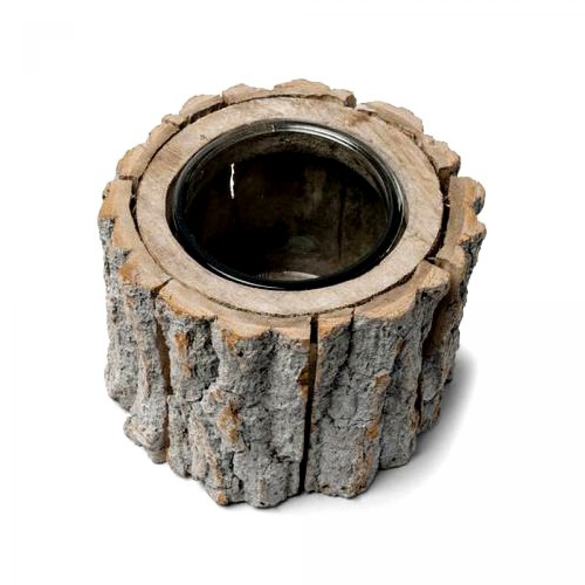 Bougeoir rondin de bois avec photophore 12 x 14 cm