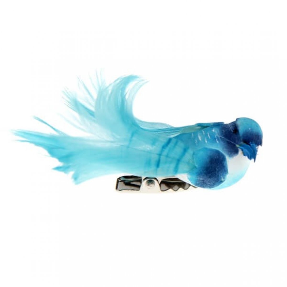 Petit oiseau en plumes turquoise sur clip 6.5 x 1.8cm x 4 pièces 