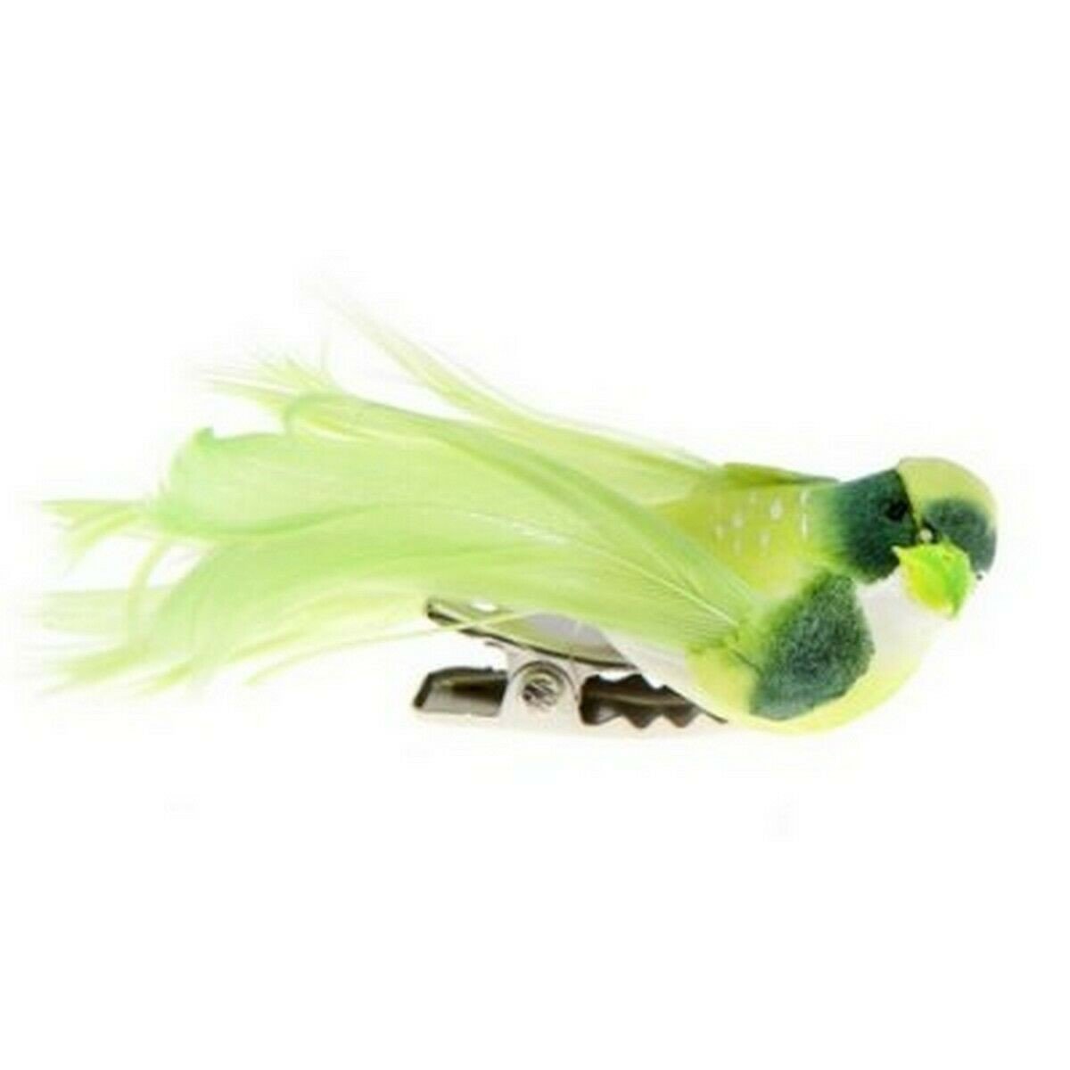 Petit oiseau en plumes vert anis sur clip 6.5 x 1.8cm x 4 pièces 