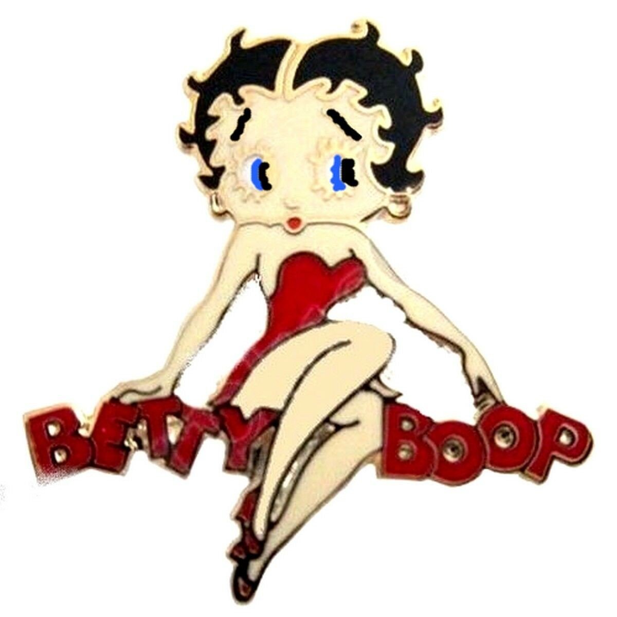 Broche plaqué or Betty Boop assise - Email Laqué rouge