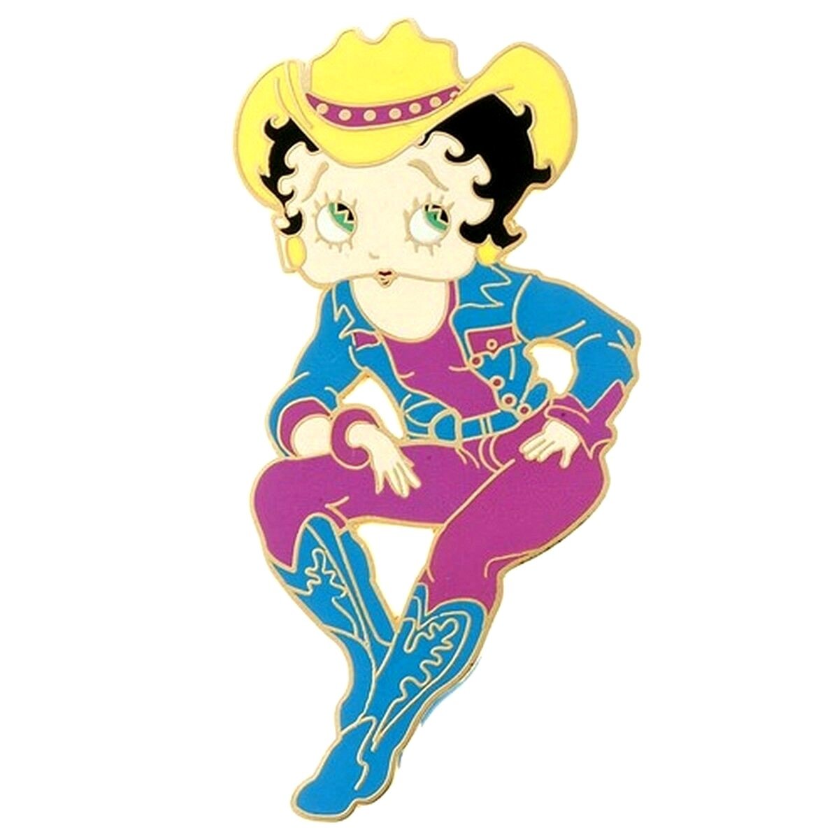 Broche plaqué or Betty Boop Western - Email Laqué