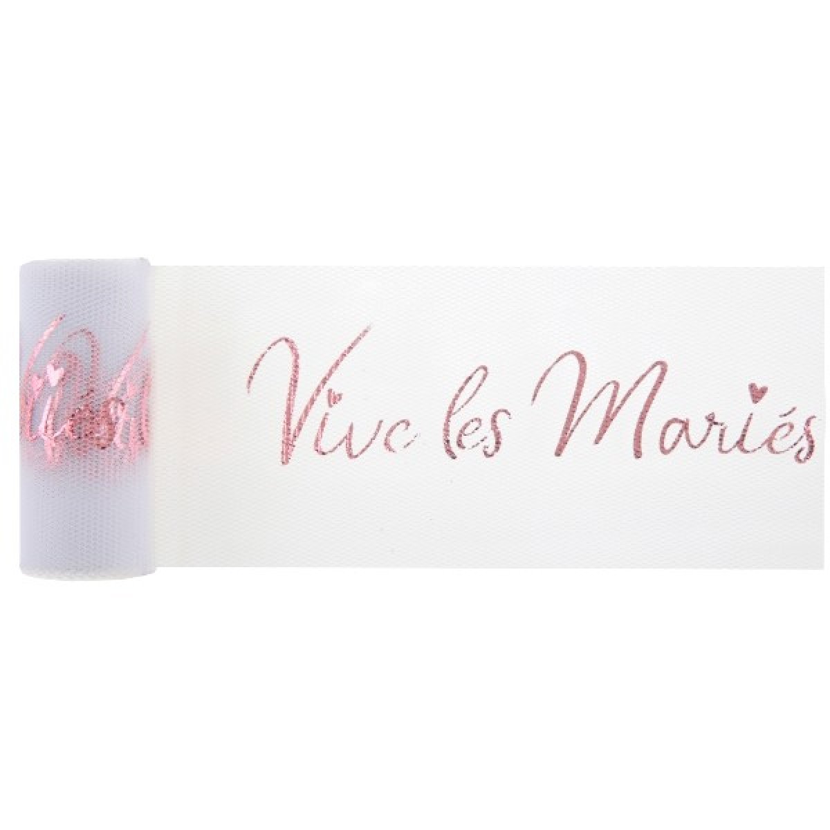 Bobine de Tulle Blanc " Vive les Mariés " Rose Gold 8 cm x 10 M 