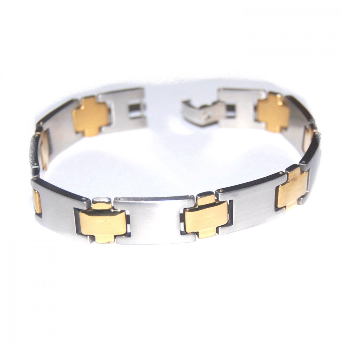 Bracelet mixte bijou en acier inoxydable tons or et argent