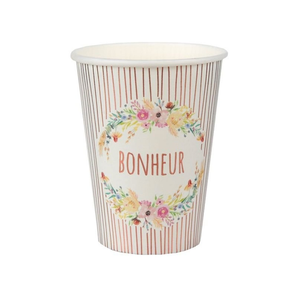 10 Gobelets " bonheur " fleuri en carton - Mariage bucolique