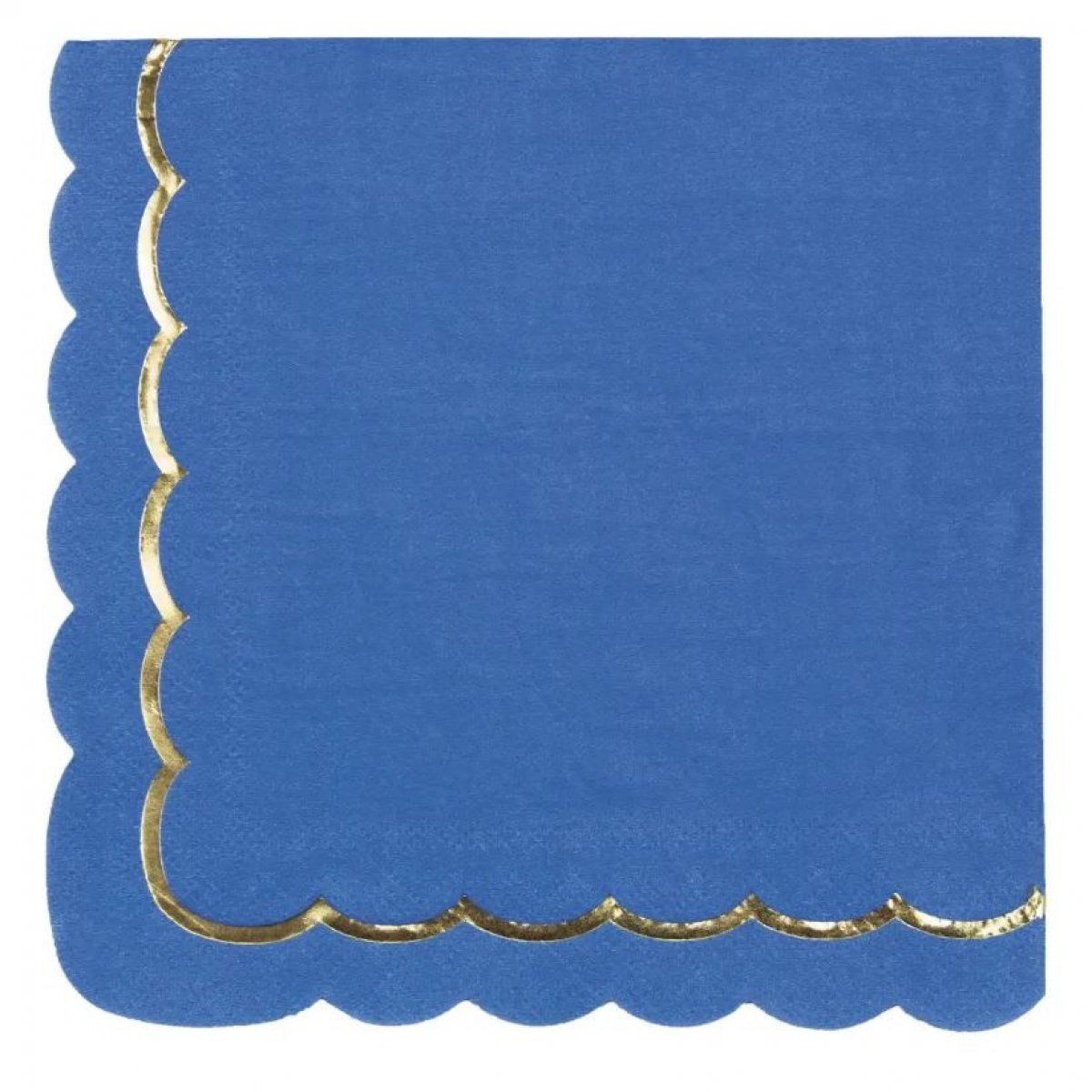 16 serviettes festonnées en papier bleu et or 33x33cm
