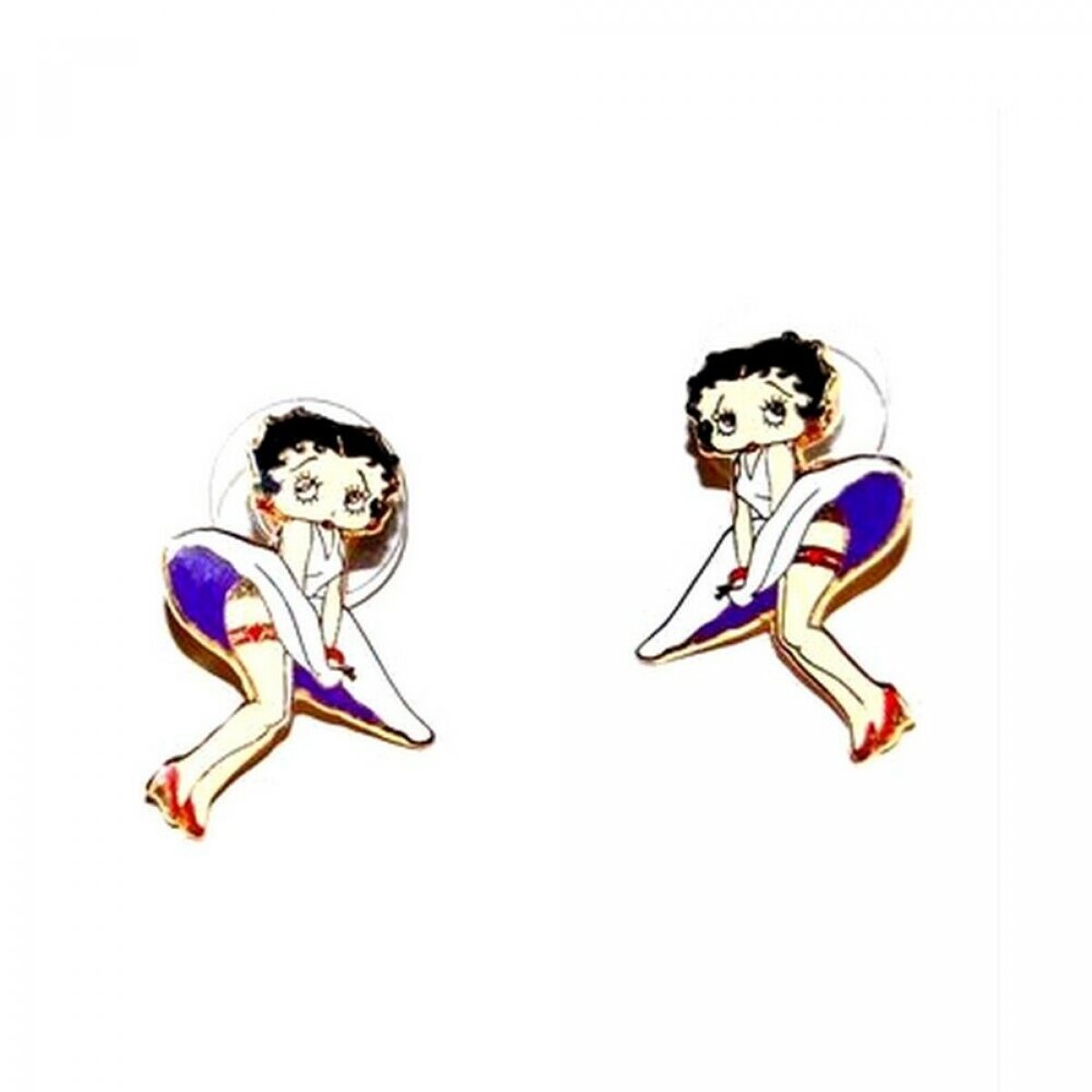 Boucles doreille plaqué or et émail - Betty Boop