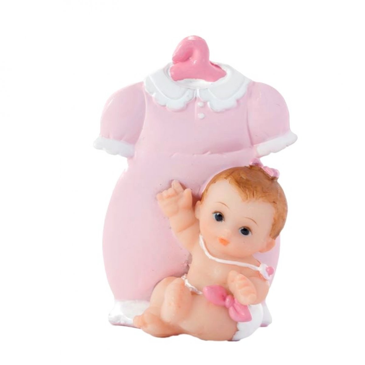 Figurine baptême bébé fille barboteuse rose