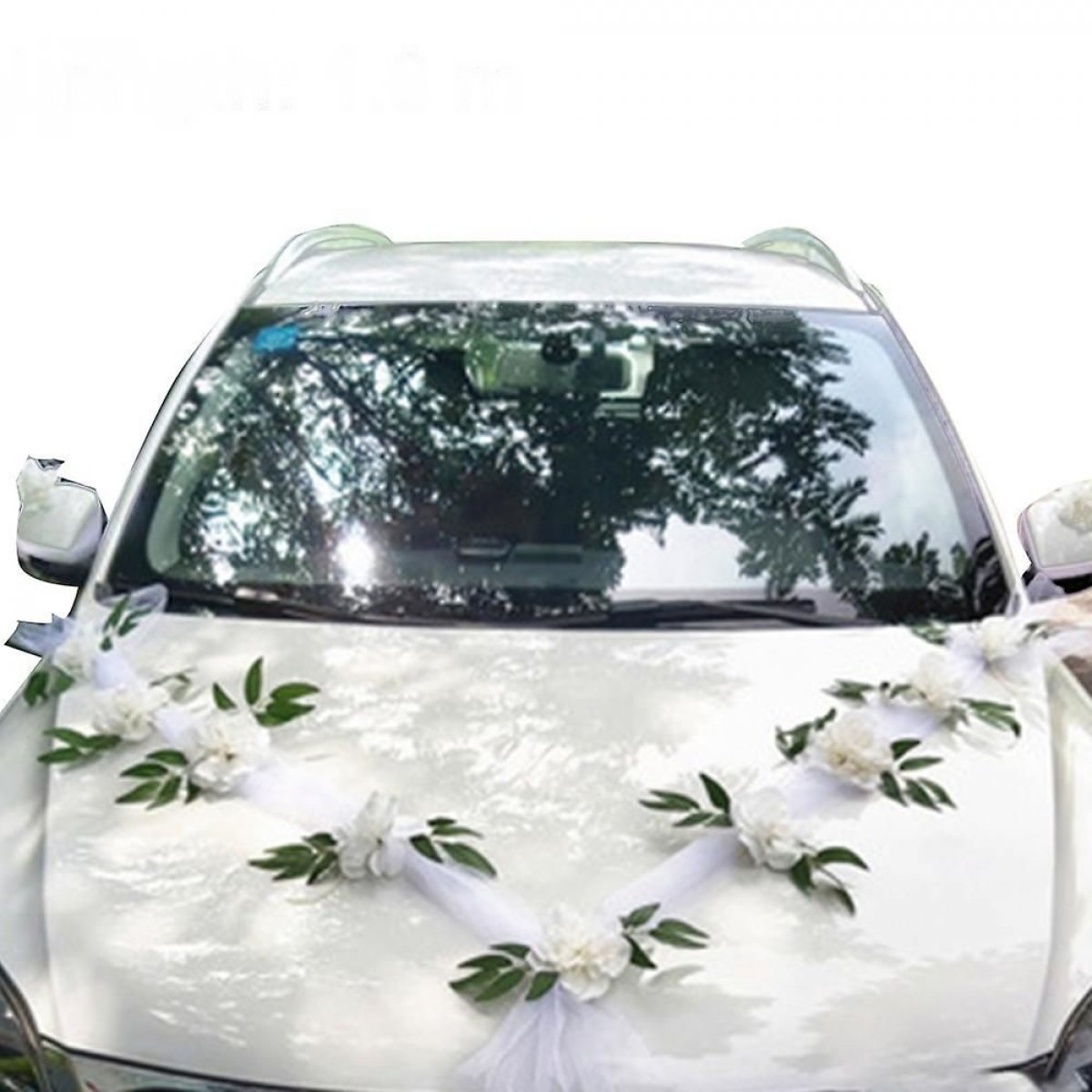 Guirlande de fleurs artificielles 9 roses blanches 160 cm - Déco voiture mariage 