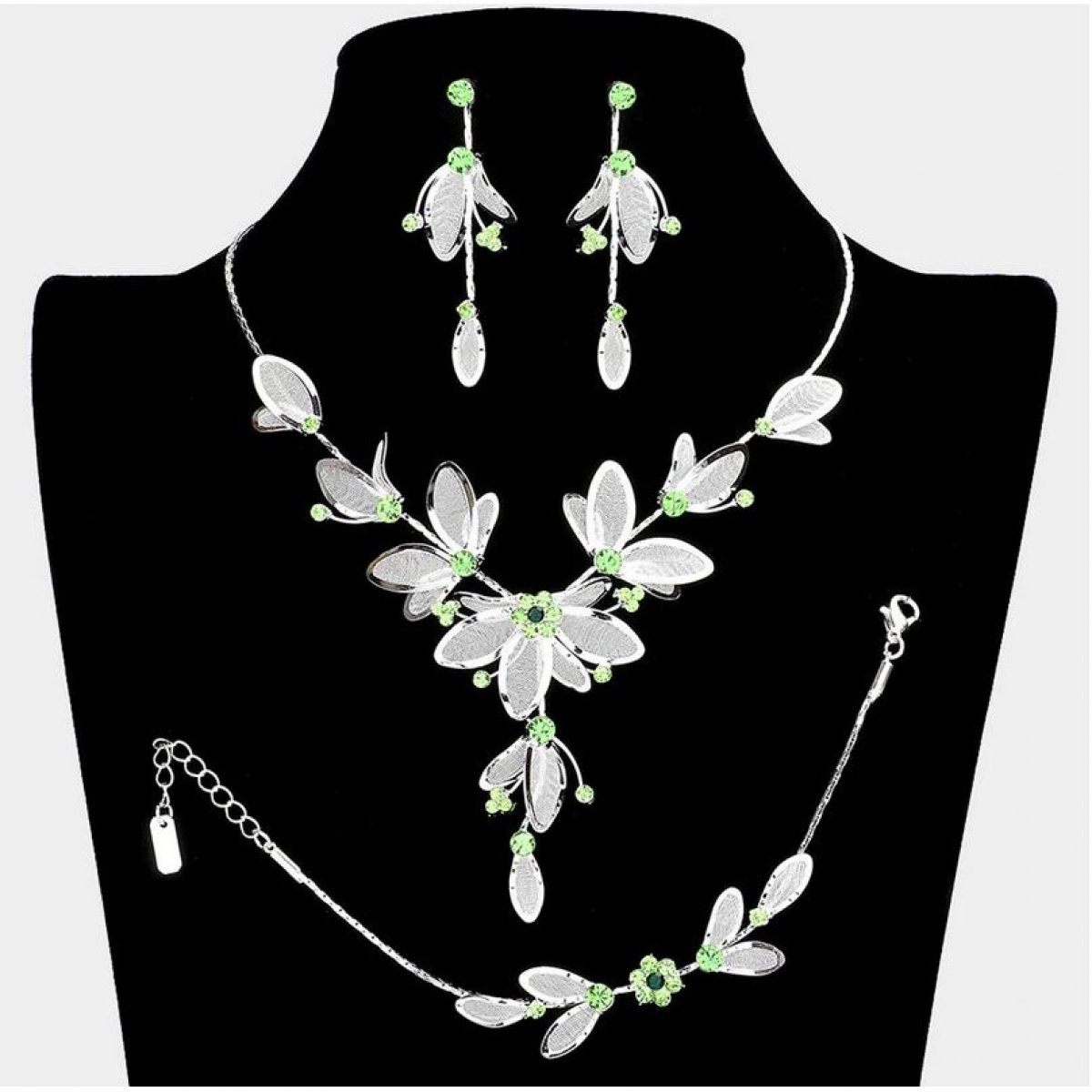 Parure bijoux mariage zirconium vert 3 pièces