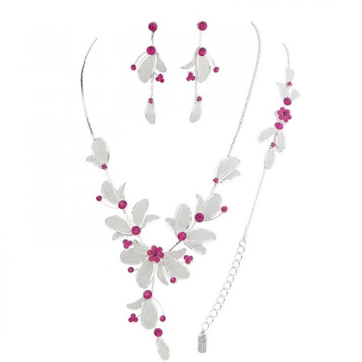 Parure bijoux rhodié argent cristal rouge 3 pièces