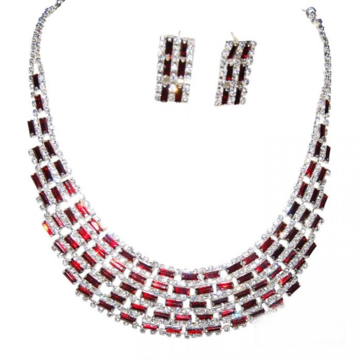 Parure ton argent strass clair et rouge