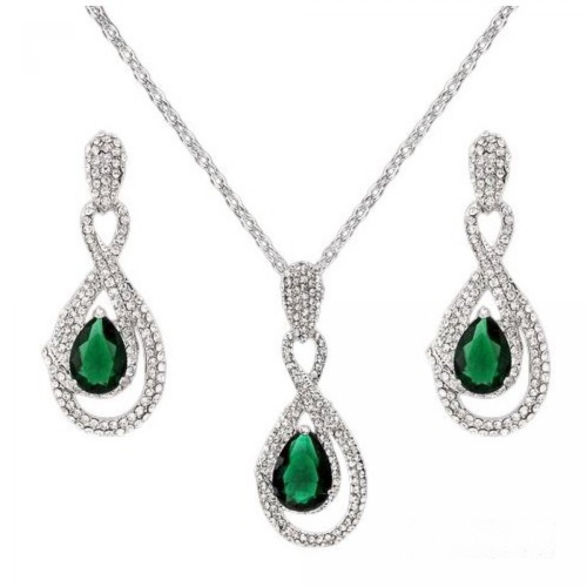 Parure bijoux mariage argent rhodié zircon vert emeraude