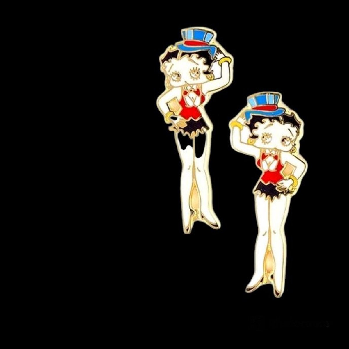 Boucles doreille plaqué or Betty Boop chapeau bleu