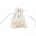 4 sacs à dragées velours blanc fleuri et or