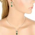 Parure Bijoux en métal rhodié - Cristal clair et zirconium vert émeraude 