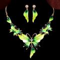 Parure femme bijoux dorée - Papillon émail vert anis