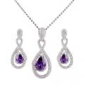 Parure bijoux rhodié argent - Cristal clair et zircon violet pourpre
