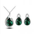 Parure bijoux argenté - Cristal clair et vert emeraude