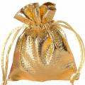 Sachet de 6 sacs à dragées en tissu brillant à lacet Or