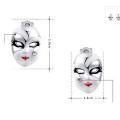 Boucles doreille femme - Masque du Pierrot  métal rhodié argent et email peint