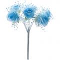 Bouquet de 12 fleurs et tulle à pois turquoise 12 cm