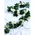 Guirlande artificielle feuillages verts et roses blanches 220 cm