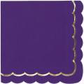 16 Serviettes festonnées jetable Violet et or - 33x33cm