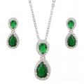 Parure Bijoux en métal rhodié - Cristal clair et zirconium vert émeraude 