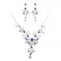 Parure Bijoux Ton Argent Cristal Bleu Royal (3 pièces)