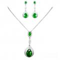 Parure mariée argent rhodié zircon vert emeraude cristal clair 