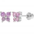 Boucles d'oreille Papillon bijoux à vis argent 925 - zirconium rose