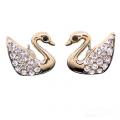 Boucles clous d'oreille cygne - Ton or cristal clair