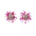 Boucles d'oreilles bijoux femme fleur émail rose cristal rose 