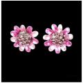 Boucles d'oreilles bijoux femme fleur émail rose cristal rose 