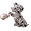 Broche chaton argent rhodié cristal clair et perle