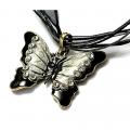 Pendentif papillon laque noire et argent cristal clair