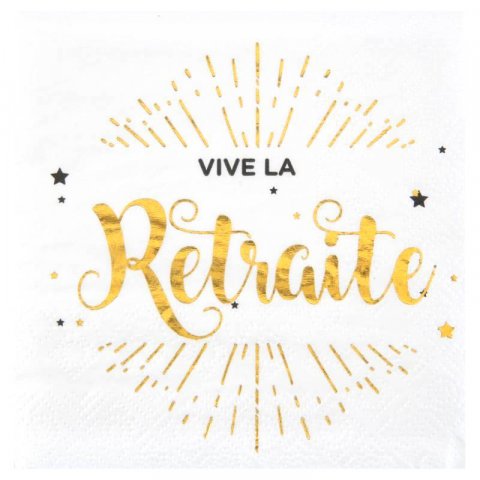 Serviettes de table - Vive la Retraite - blanc et or -x 20 pièces