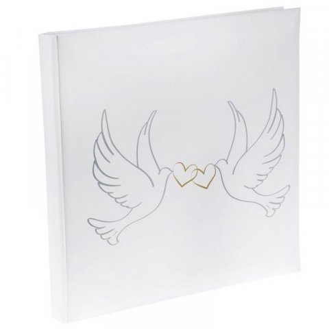 Livre d’or blanc - Motifs colombes et cœurs dorés