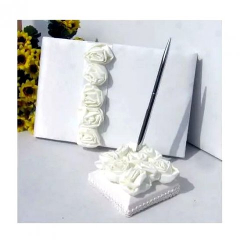 Livre d'or rosette blanc / crème porte stylo & stylo