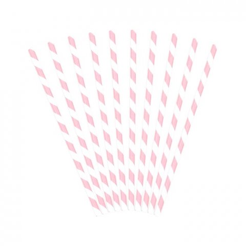 Pailles en carton rayures - rose et blanc 19,5 cm