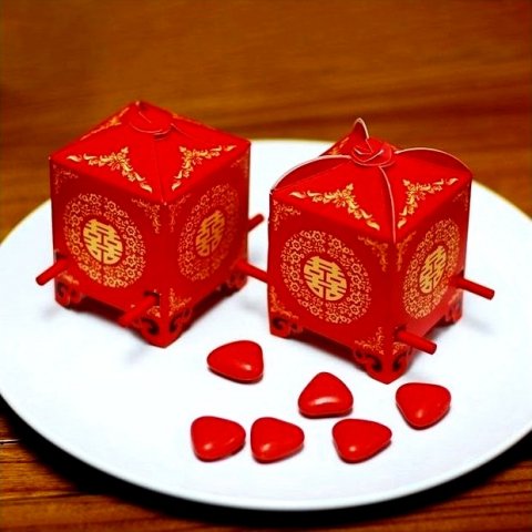 Boîtes à dragées - rouge et or - Thème Asie 