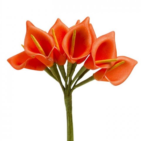 Petites fleurs d'arums sur tige - orange x 12 pièces