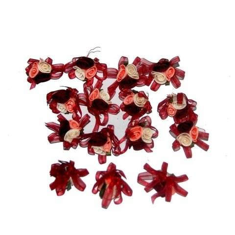 Petites fleurs en satin et organza ivoire rose bordeaux x 15 pièces