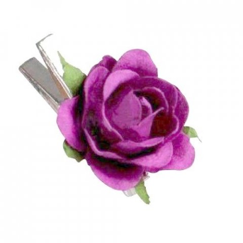 Mini roses violet/prune sur pince argentée x 10 pièces