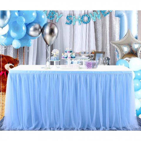 Jupe de table en tulle bleu ciel 1m x 80 cm