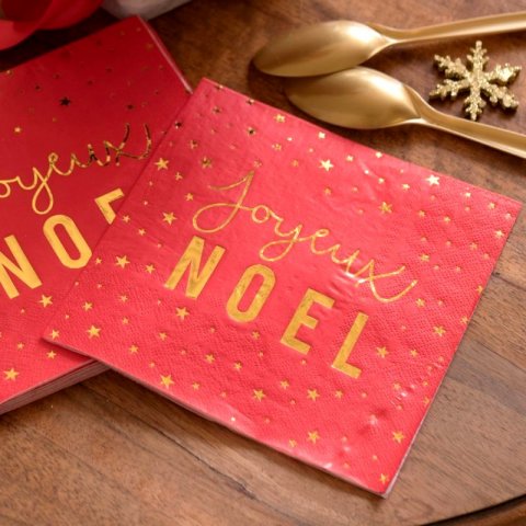 Serviettes en papier Joyeux Noël rouge et or